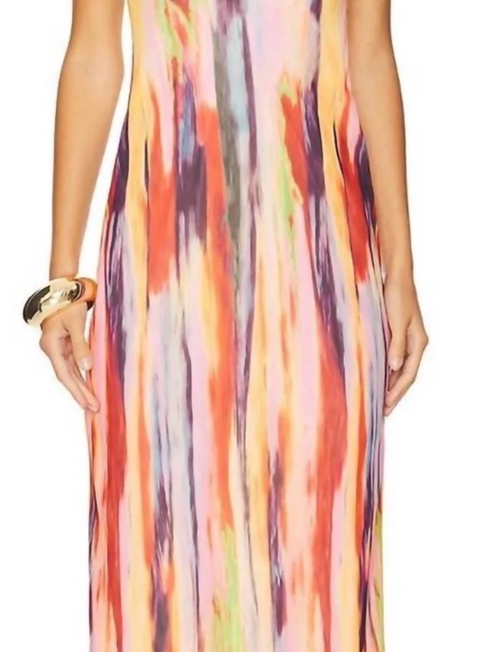 Sleeveless Multicolor Brushstroke Maxi Dress in Orange & Pink